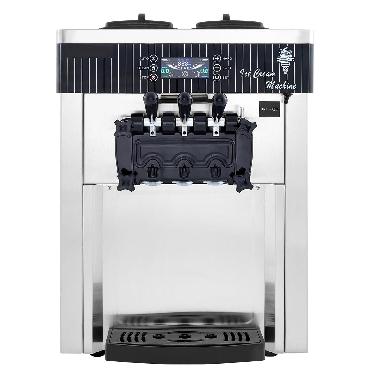 Silver Commercial Ice Cream Machine 5.3 to 7.4Gal per Hour 3 Flavors 2200W F196