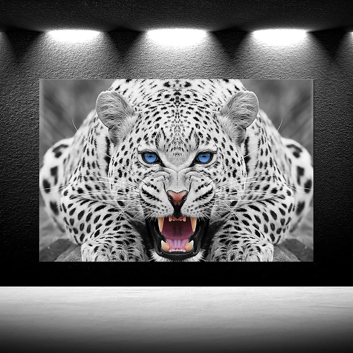 Framed Grey Leopard Canvas Wall Art 16x24 V23080