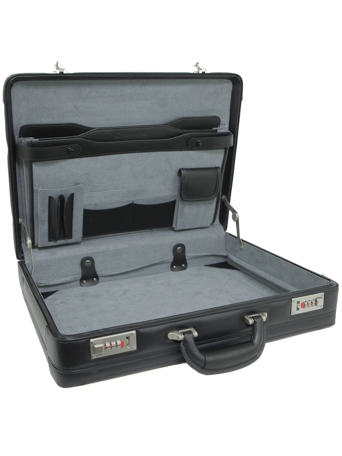Expandable Leather Attache Briefcase Combination Locks Hard Case L3166
