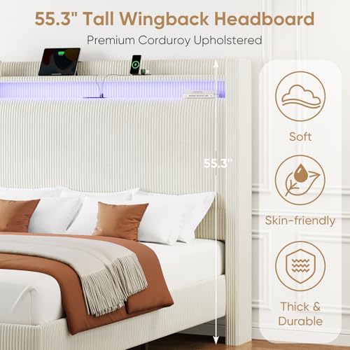 Queen Size Upholstered Platform Bed with Tall Headboard X630