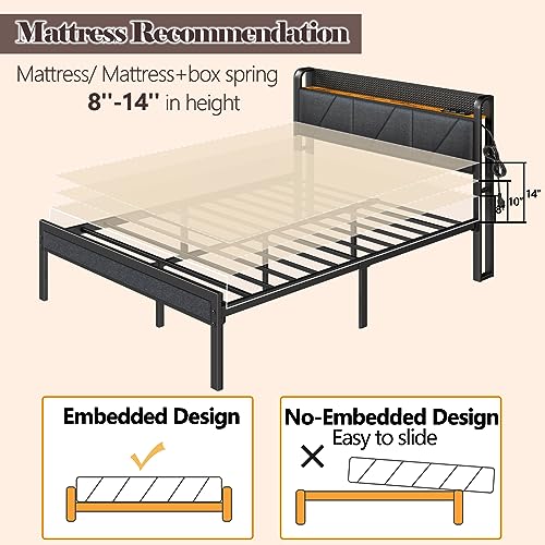 Full Bed Frame with LED Lights and Charging Station N504