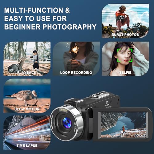 8K Video Camera Camcorder, 64MP IR Night Vision Vlogging Camera, 18X Zoom WiFi Digital Touch Screen Camcorder with 32G SD Card R6448