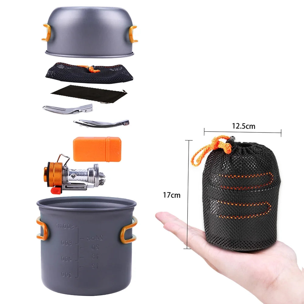 Camping Cookware Set with Piezoelectric Ignition Stove U266