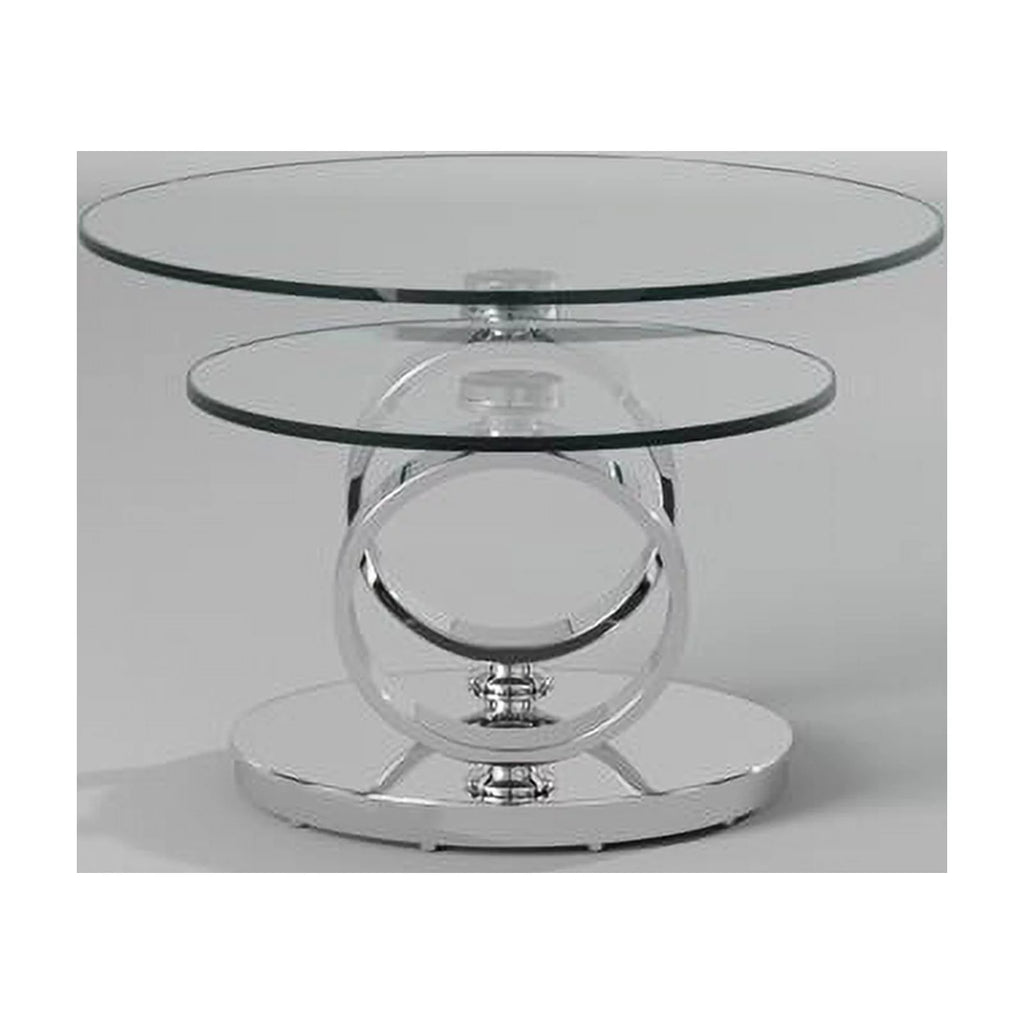 Glass Top Coffee Table with Round Base in Chrome H757