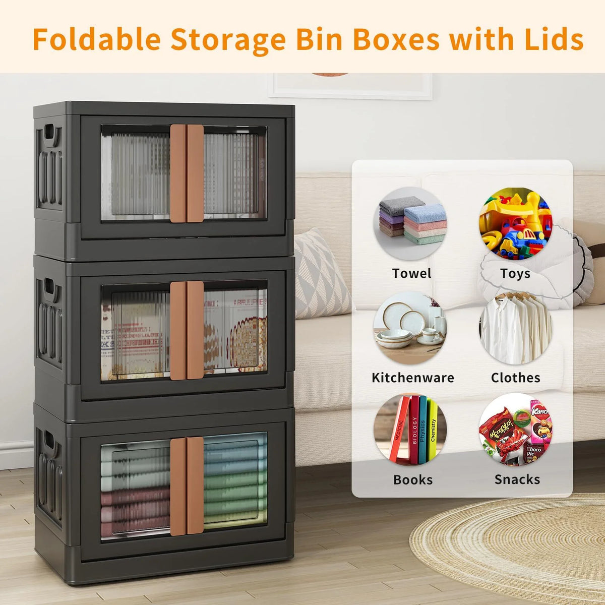 Collapsible Storage Bins with Lids, 19 gal Folding Storage Box, 3 Pack B4117