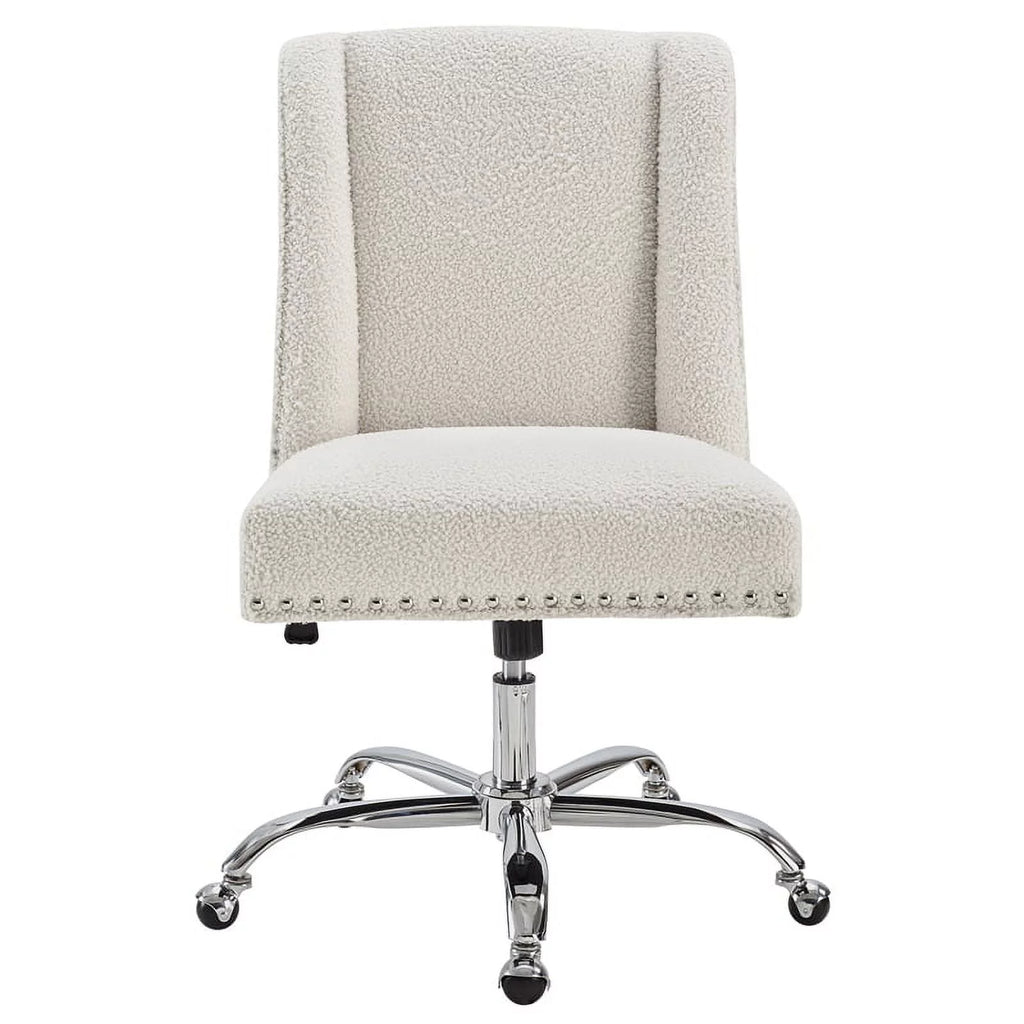 Upholstered Swivel Office Chair in Cream Sherpa V230