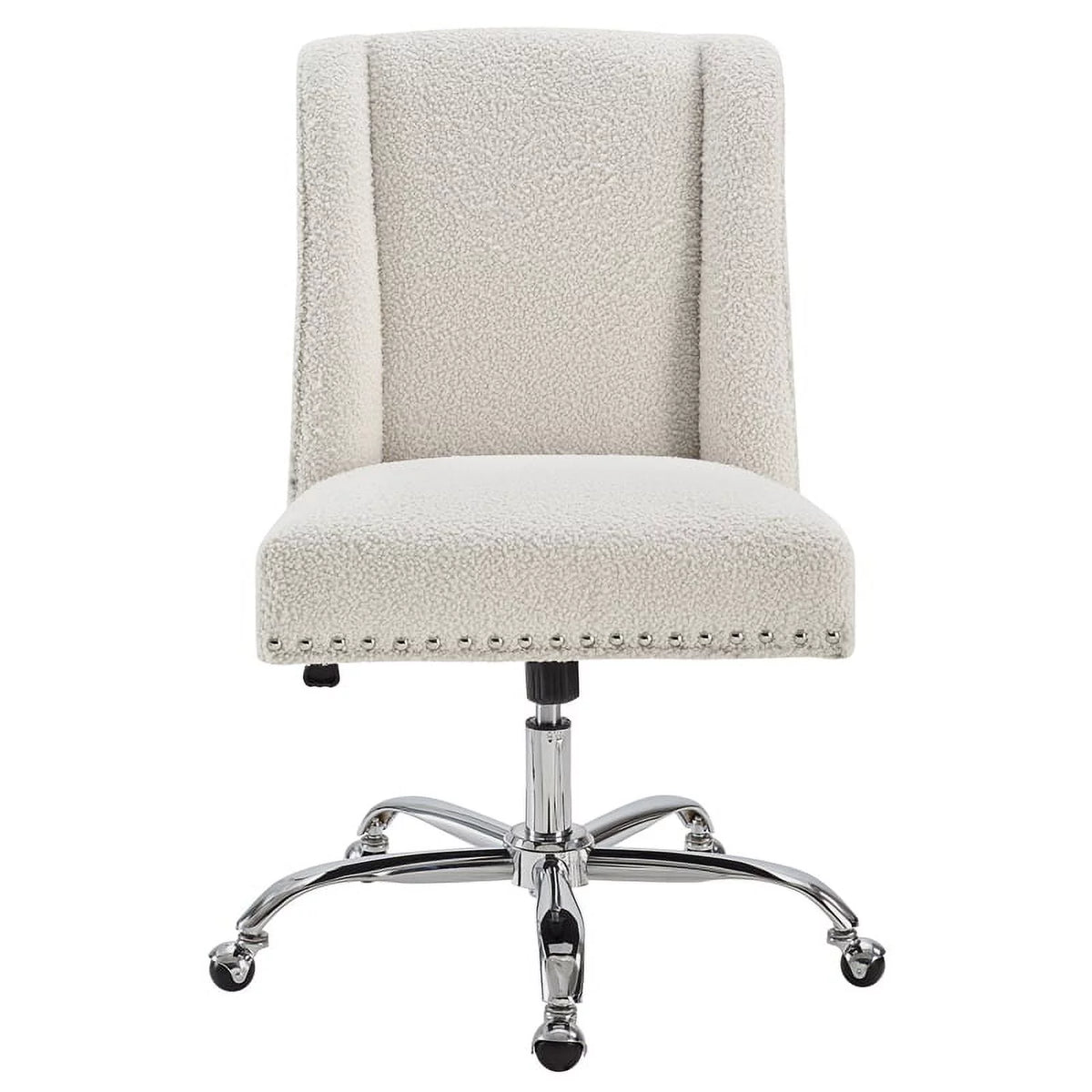 Upholstered Swivel Office Chair in Cream Sherpa V230