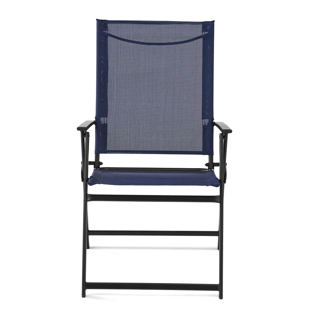Black Steel and Sling Folding Outdoor Patio Armchair Set of 2 G10723