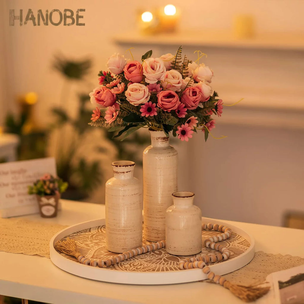 Round White Washed Wood Decorative Tray W7108