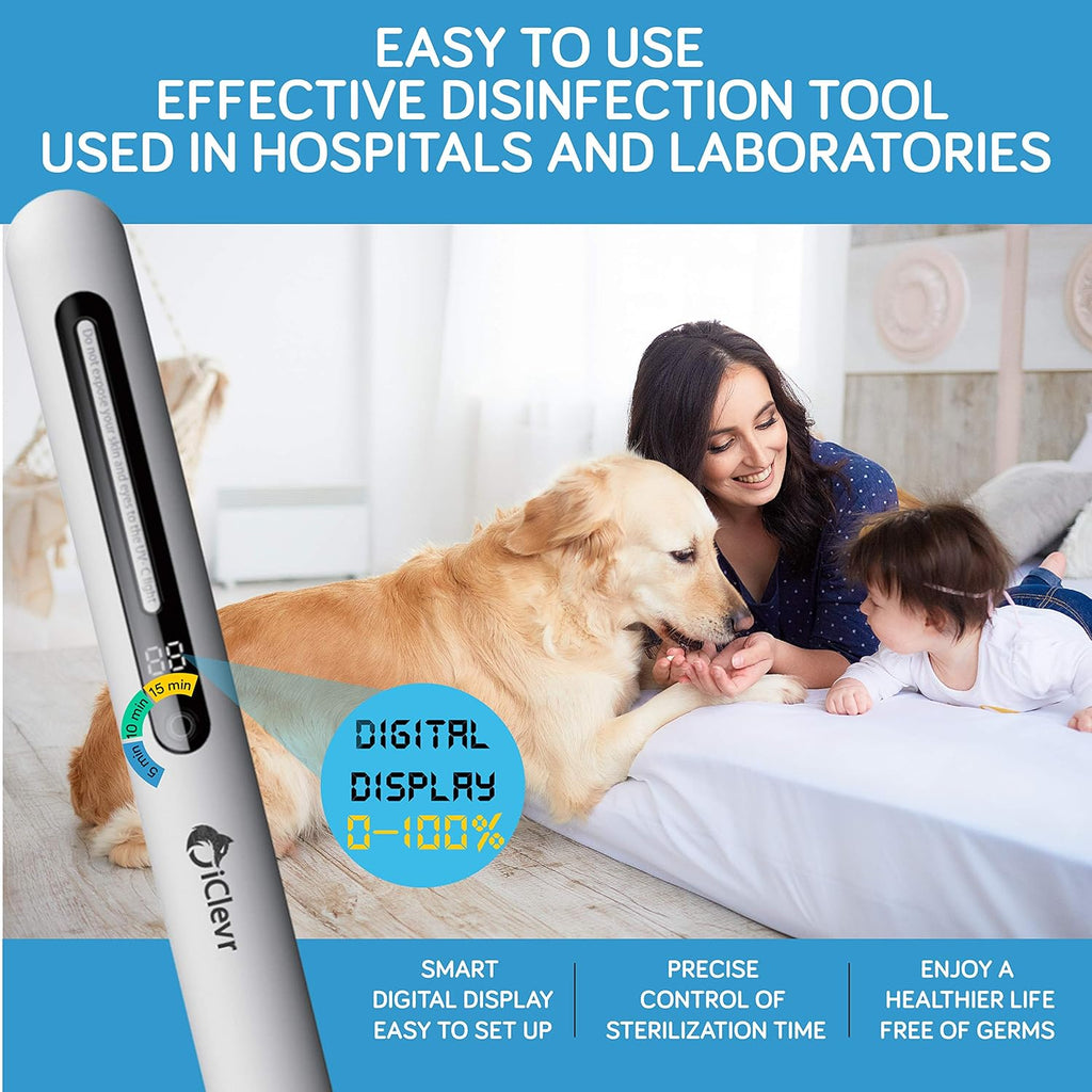 UV-C Light Sanitizer Wand, 253nm UV Sterilizer Rechargeable Handheld Ultraviolet Portable, UVC Test Card Included G576