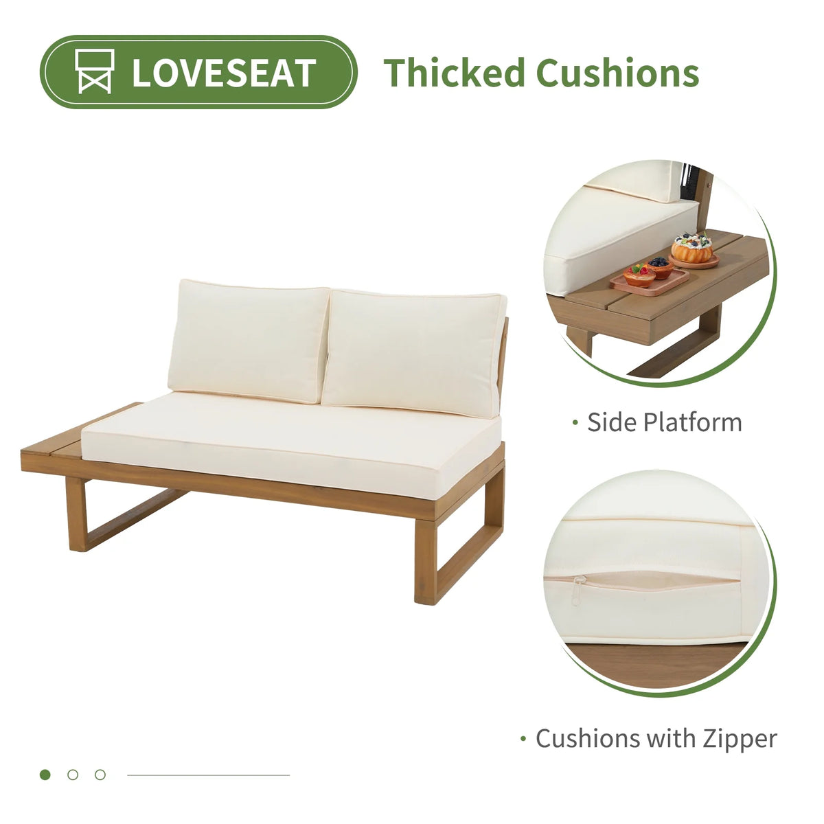 4-Piece Acacia Wood Patio Sofa Set with Cream White Cushion F268405