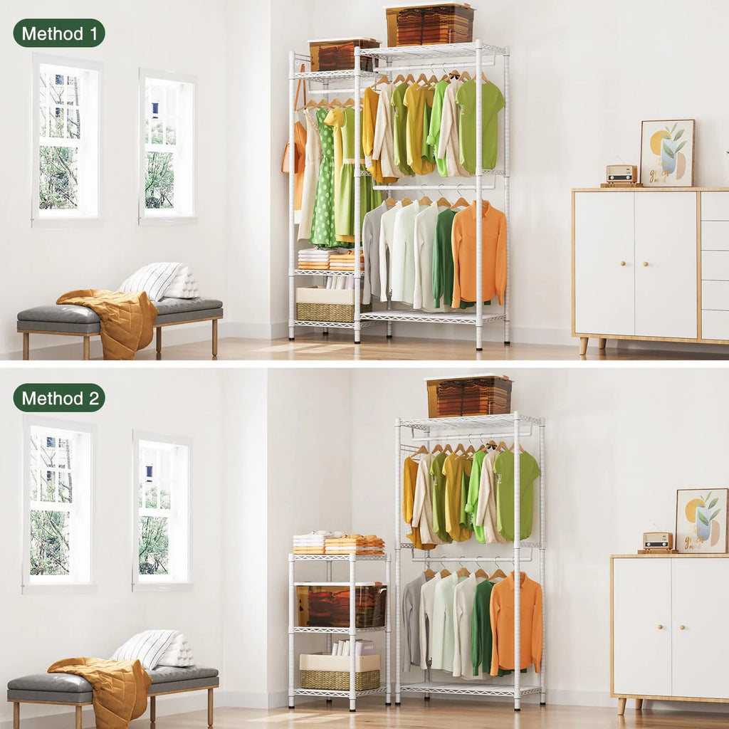 Heavy Duty Portable Clothing Rack with Shelves White S375