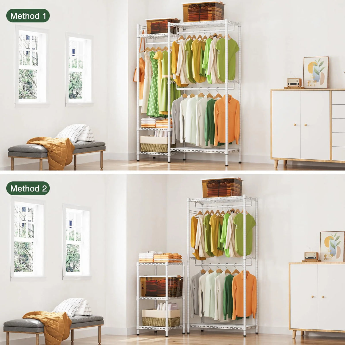 Heavy Duty Portable Clothing Rack with Shelves White S375