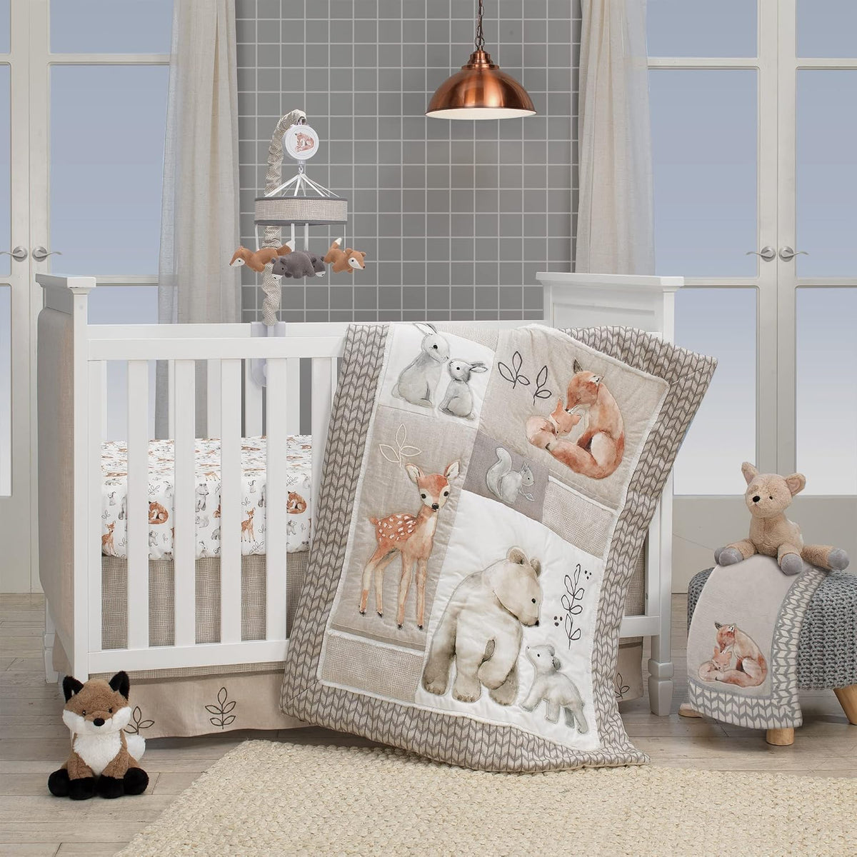 Gray/Beige Fox and Bear Musical Mobile A1090