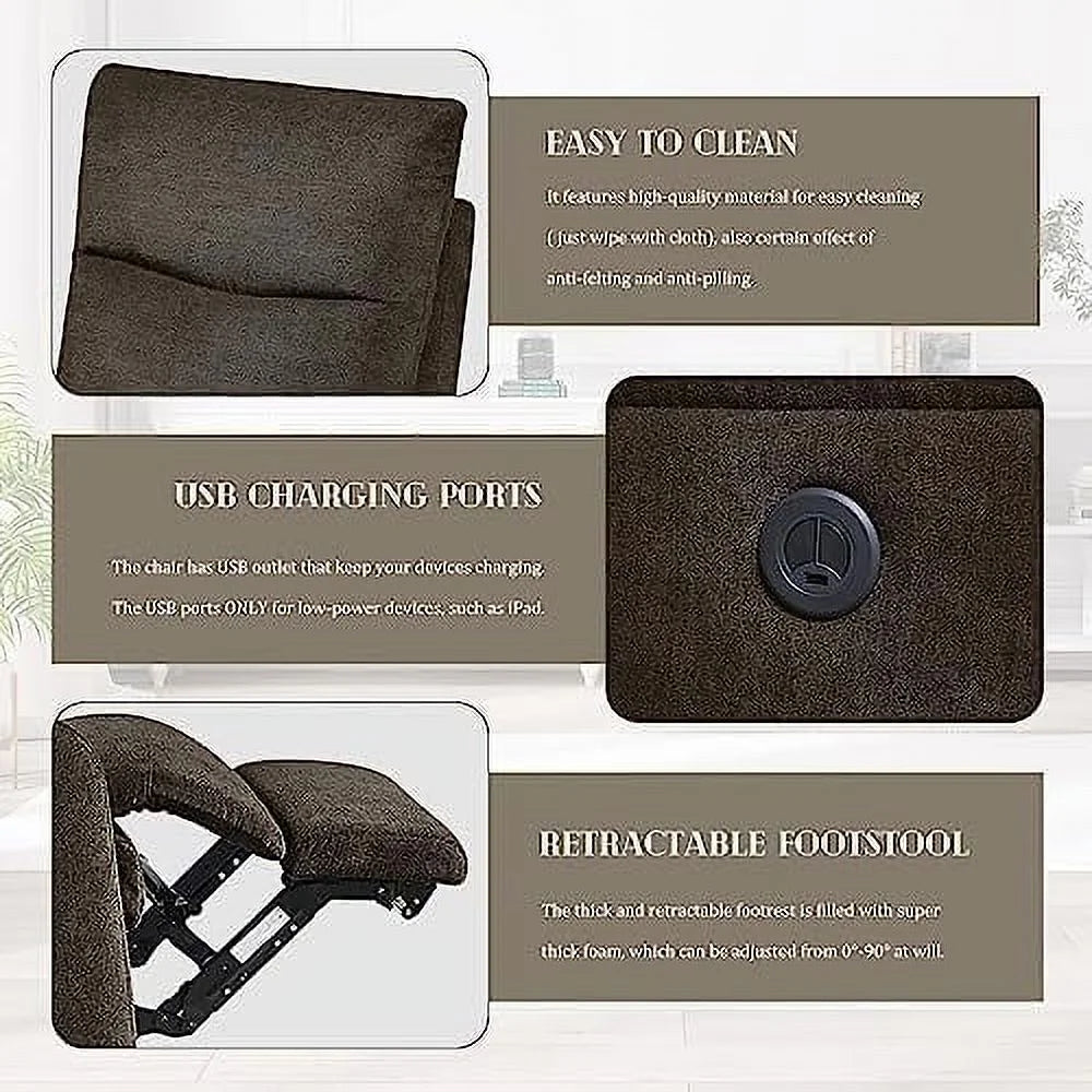 Dark Brown Fabric Power Recliner Chair with USB Port I1323