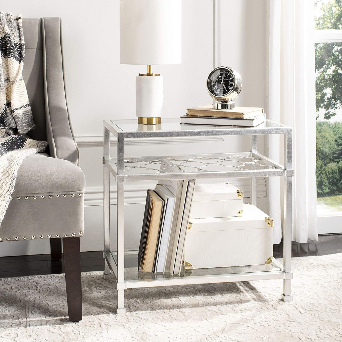 Gold Leaf Glass Side Table U4400