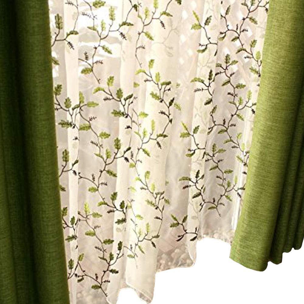 Floral Embroidered Semi Sheer Curtains, Set of 2, 54 x 84, Rod Pocket Style Q453