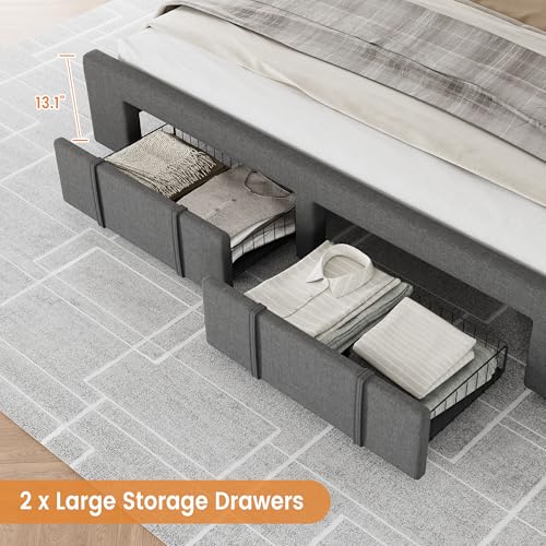 Queen Size Upholstered Platform Bed Frame with Storage Drawers I2343
