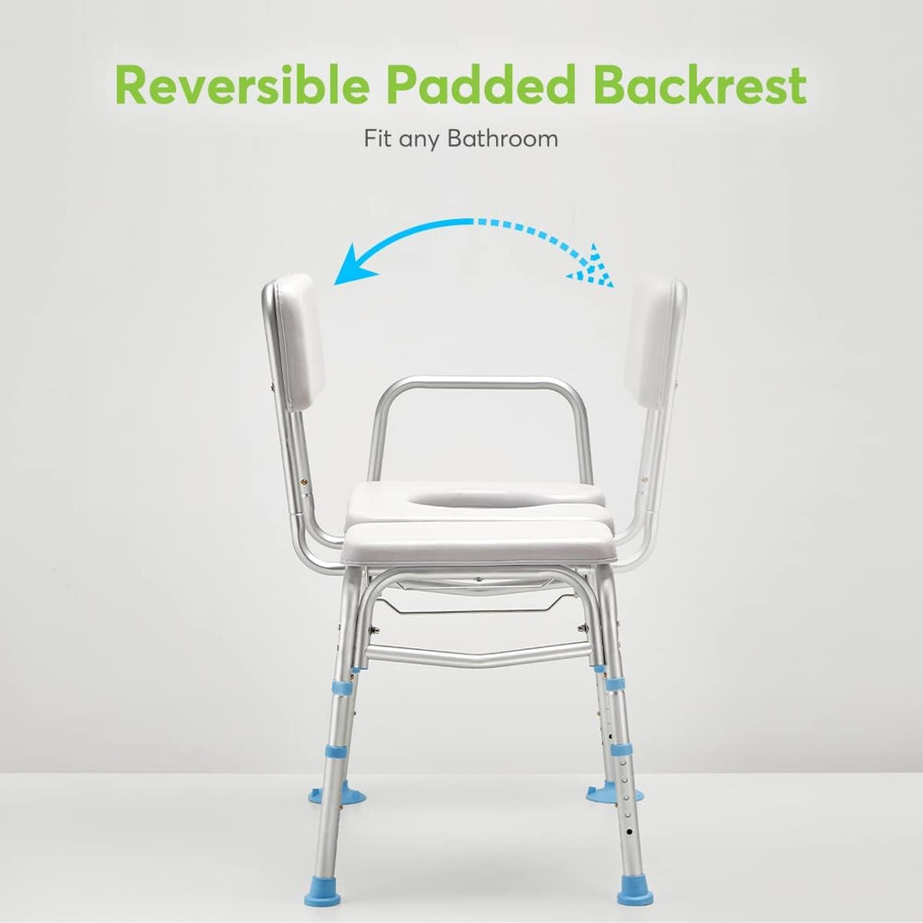 Bathtub Transfer Bench with Commode Opening, Padded Shower Bench with Removable Backrest & Adjustable Legs U9211