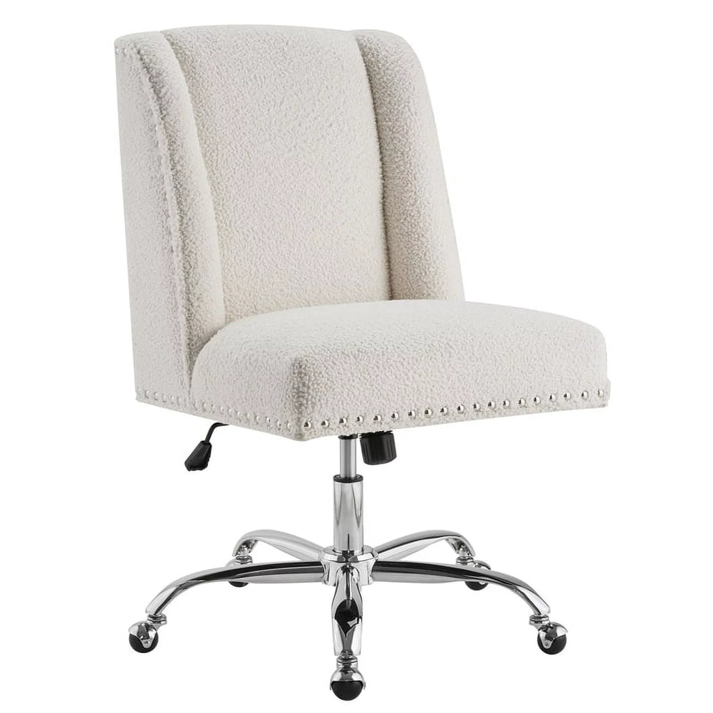 Upholstered Swivel Office Chair in Cream Sherpa V230