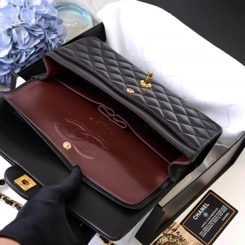 Black Medium Lambskin Leather Flap Bag A78672