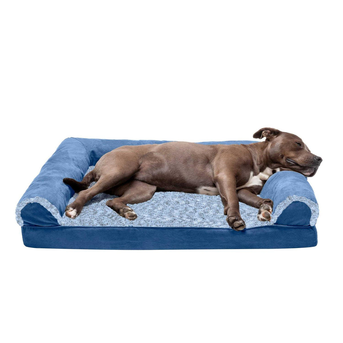 Two-Tone Faux Fur Suede Orthopedic Sofa Dog Bed L406