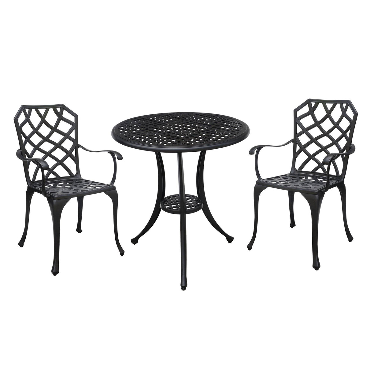 Black Table Set of 1 Table and 2 Chairs with Cabriole Legs E7203