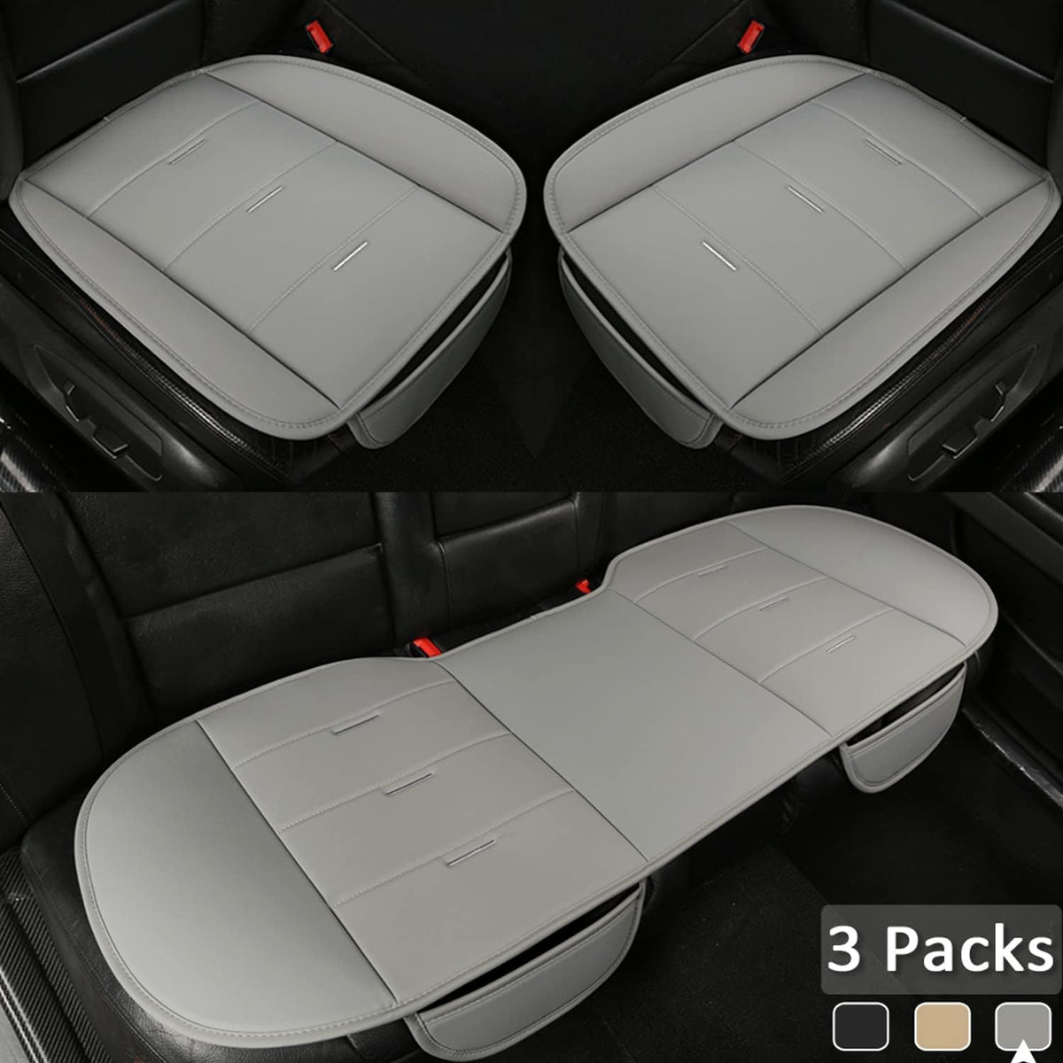 3 Packs Car Seat Covers Beige PU Leather Z753075