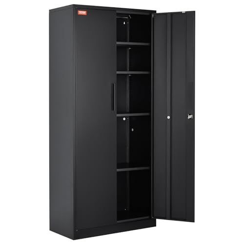 Black Metal Storage Cabinet with 2 Doors and 4 Adjustable Shelves O242