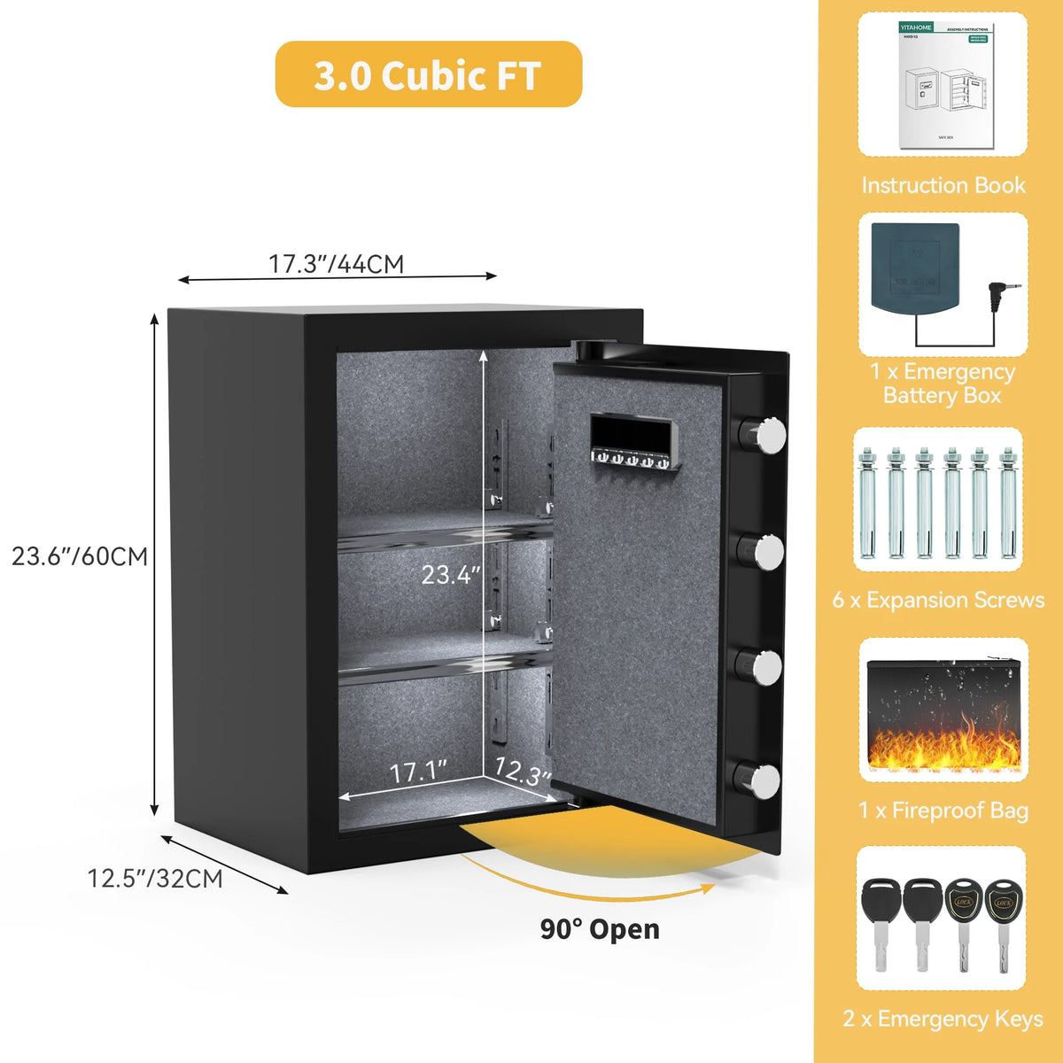 Large Black Fingerprint Safe Box with Digital Keypad and Adjustable Shelves N20347