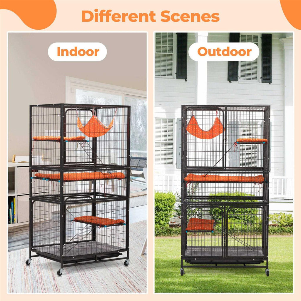 4-Tier Wire Cat Cage Pet Enclosure with Removable Wheels V803