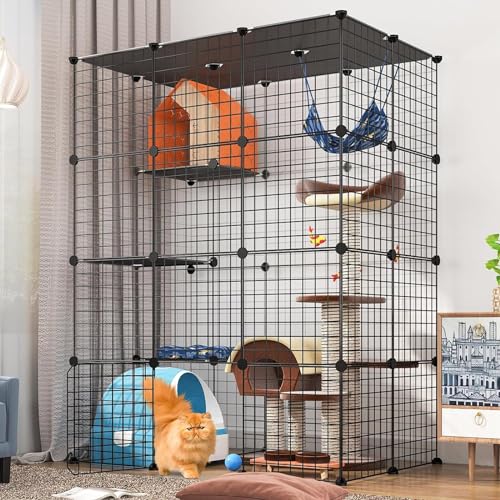 Large Cat Cage with Balcony Detachable Metal Wire Kennels Crate B72559
