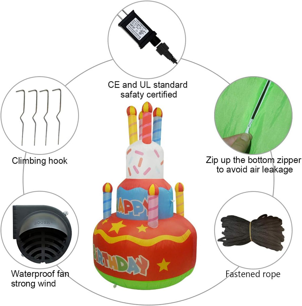 6.8 FT Height Birthday Inflatables Outdoor Happy Birthday Cake with Candles Q116