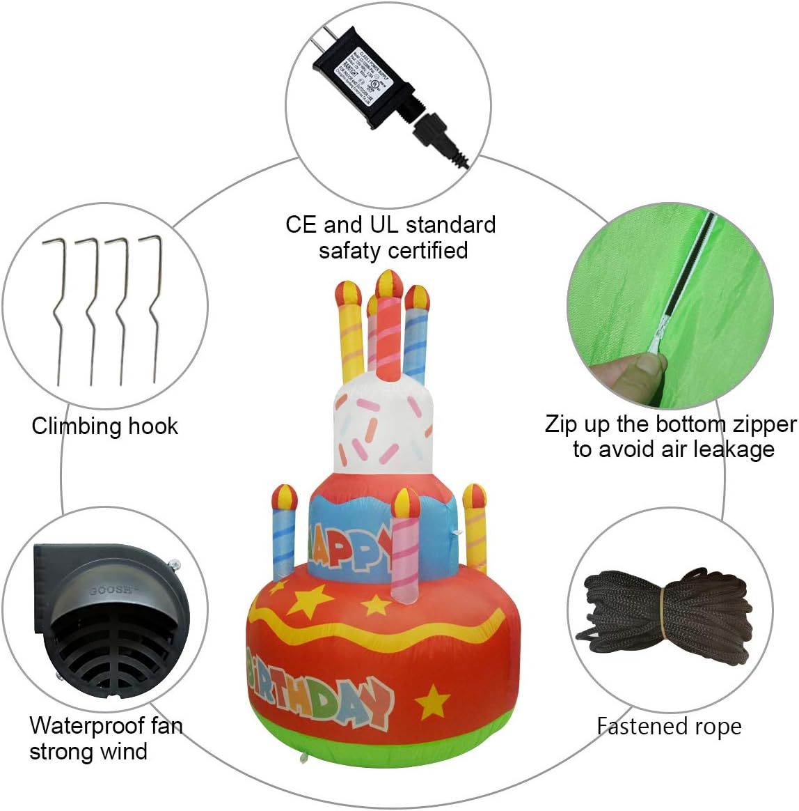 6.8 FT Height Birthday Inflatables Outdoor Happy Birthday Cake with Candles Q116