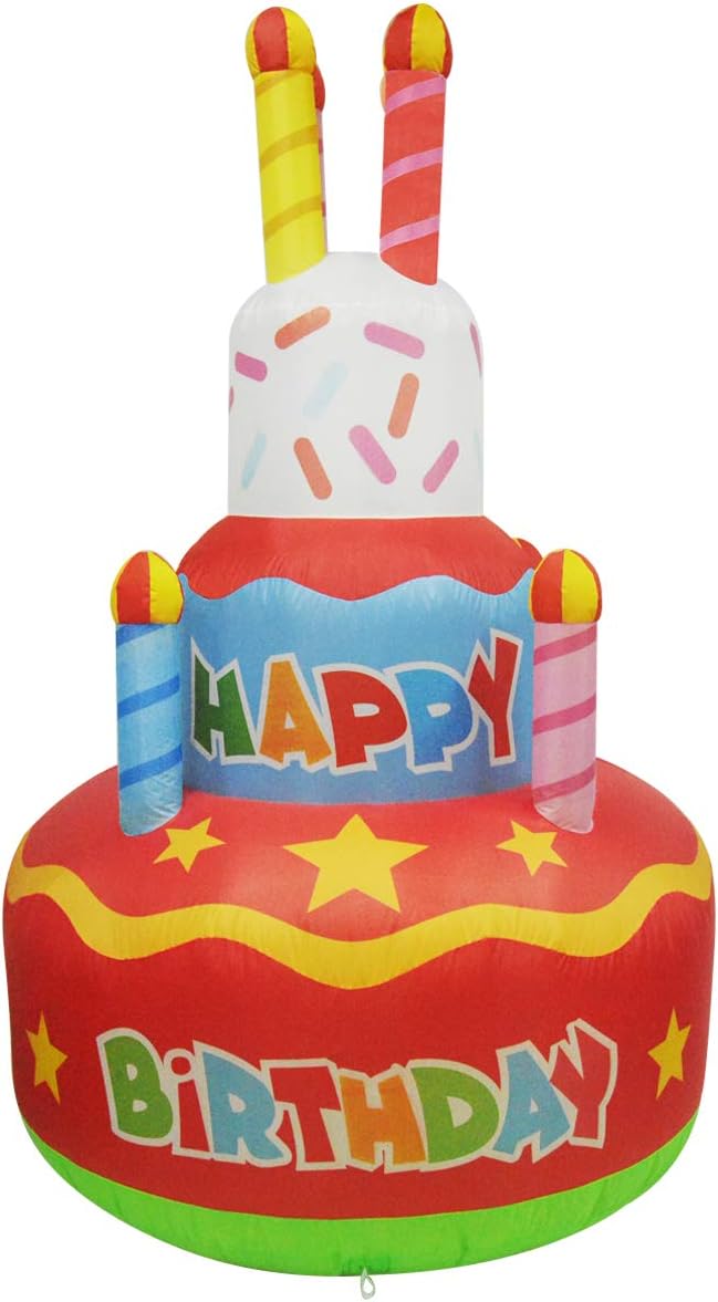 6.8 FT Height Birthday Inflatables Outdoor Happy Birthday Cake with Candles Q116