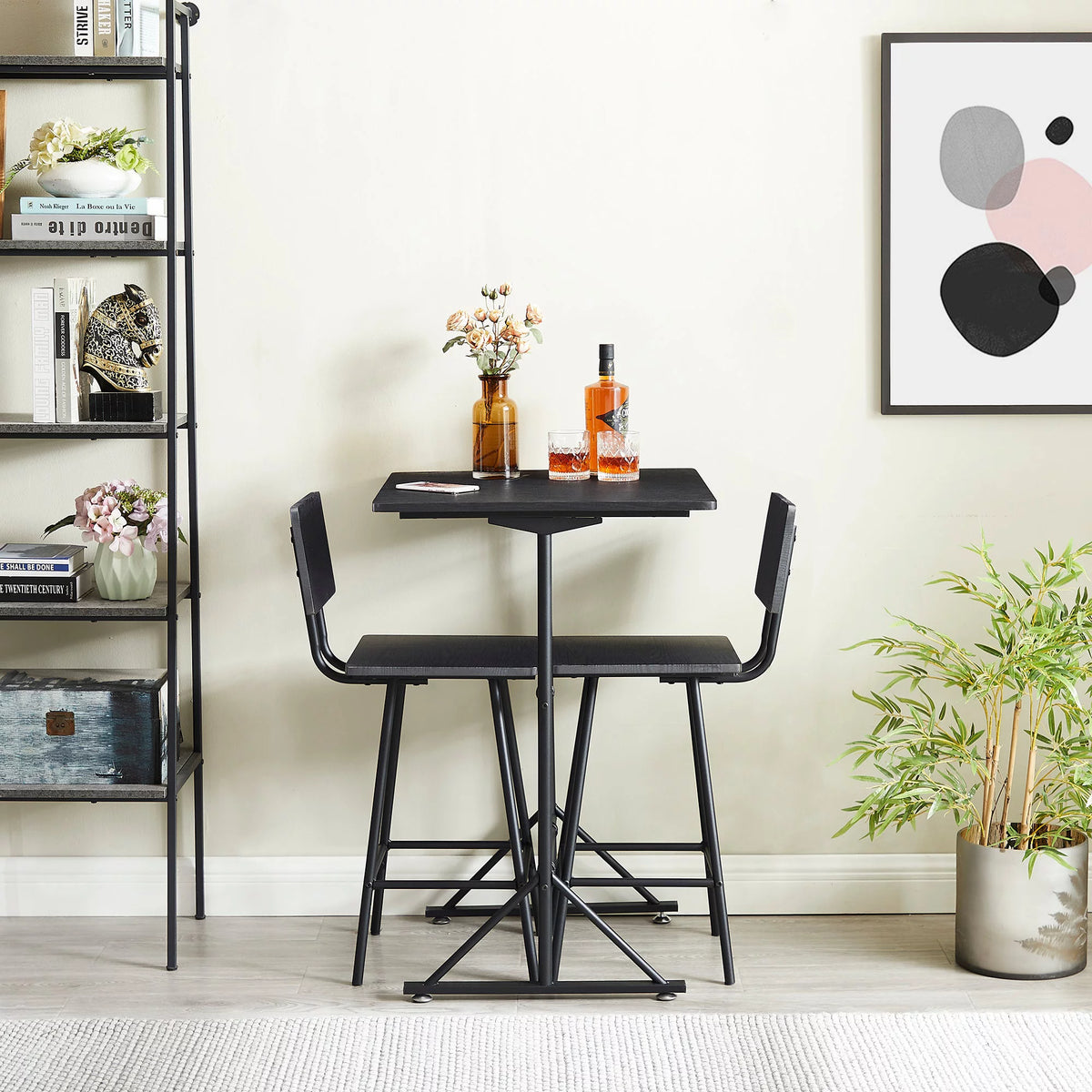 3-Piece Square Dining Table Set with 2 Stools R7546