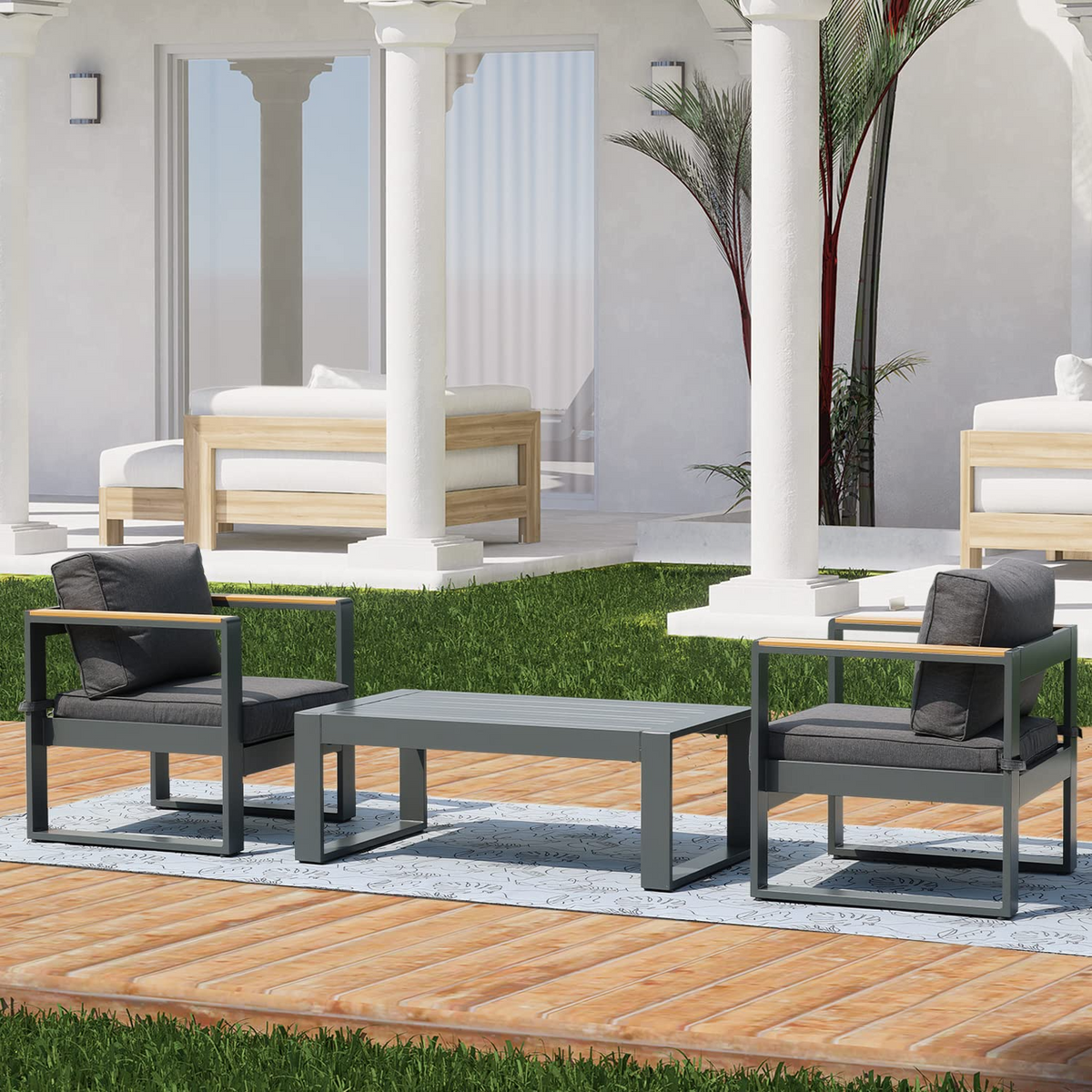 2 PCS Aluminum Outdoor Sofa with Cushions J2088