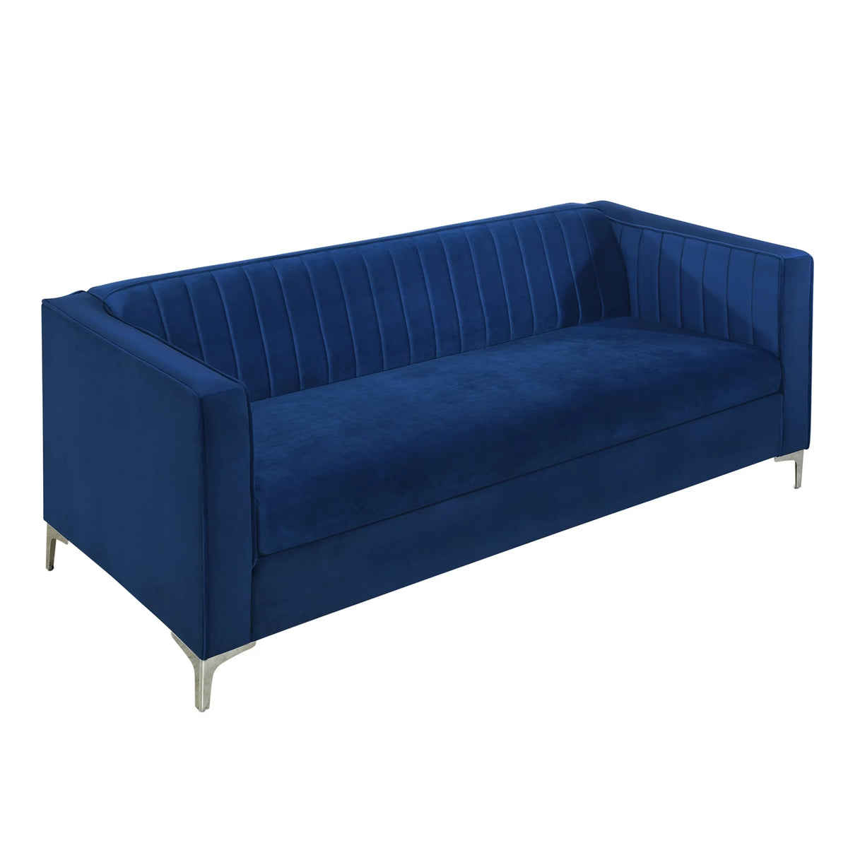 Blue Velvet Loveseat Sofa with Metal Legs Y90582
