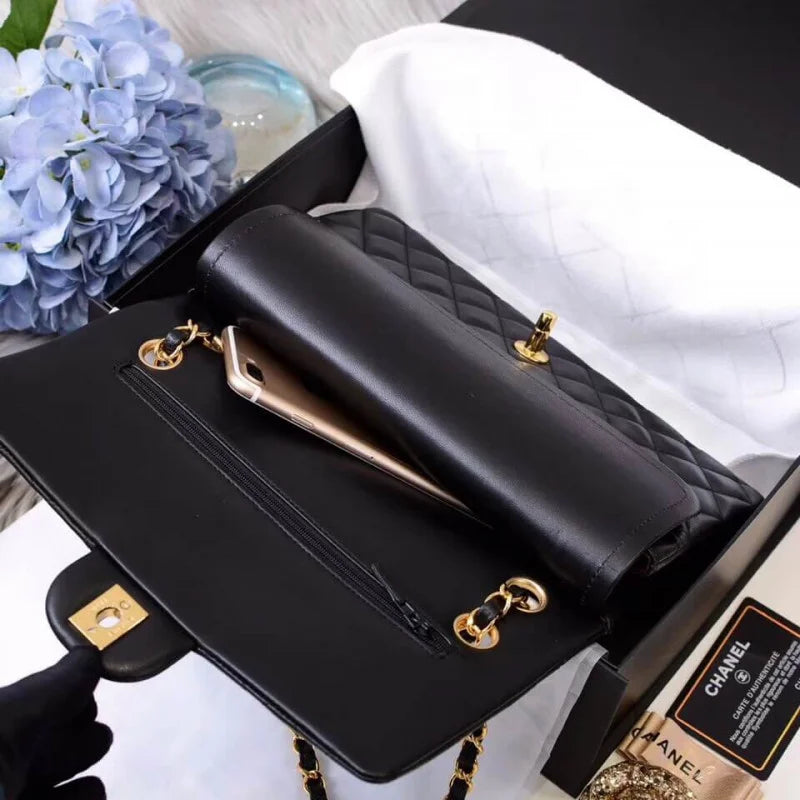 Black Medium Lambskin Leather Flap Bag A78672