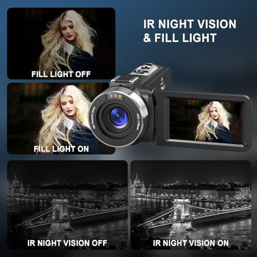 8K Video Camera Camcorder, 64MP IR Night Vision Vlogging Camera, 18X Zoom WiFi Digital Touch Screen Camcorder with 32G SD Card R6448