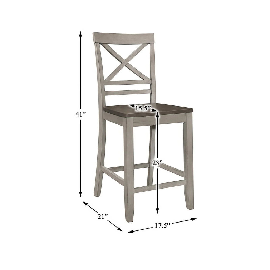Brown and Light Gray Counter Height Chair Set of 2 V4456