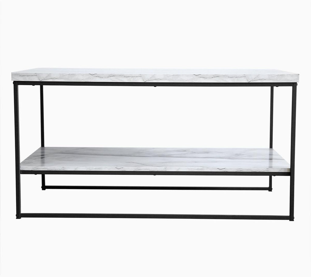 2 Tier Faux Marble Coffee Table with Lower Storage Shelf I548
