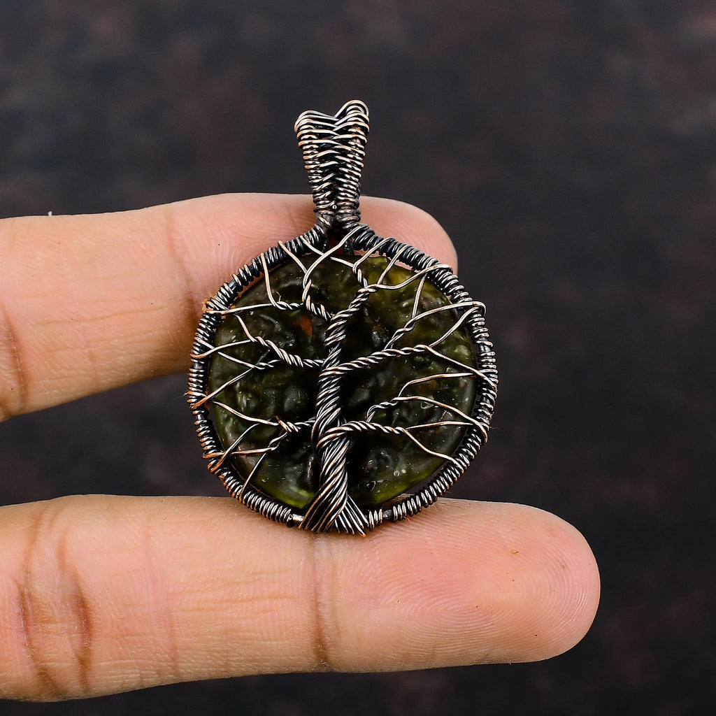Copper Wire Wrapped Moldavite Pendant A6923