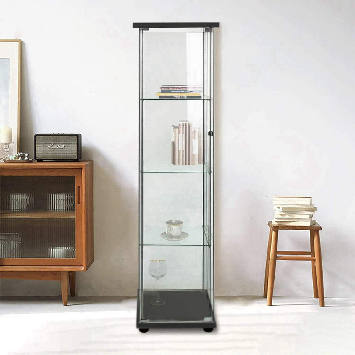 Glass-Door 4-Shelf Curio Cabinet M8265