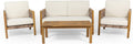 Outdoor 4 Seater Acacia Wood Chat Set with Wicker Accents, Teak Finish B3944