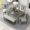 6-Piece Dining Table Set with 4 Upholstered Chairs and 1 Bench, Solid Wood, Dark Gray L330128