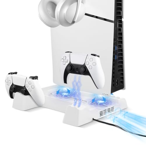 PS5 Slim Stand with Cooling Fan and Controller Charging Station White G2131
