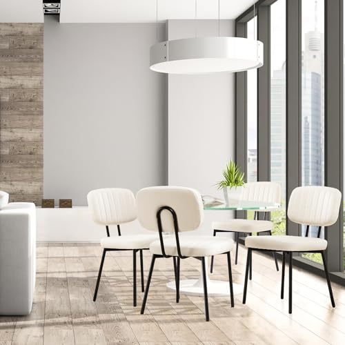 Upholstered Dining Chairs Set of 4 Faux Leather Metal Legs Black L5484