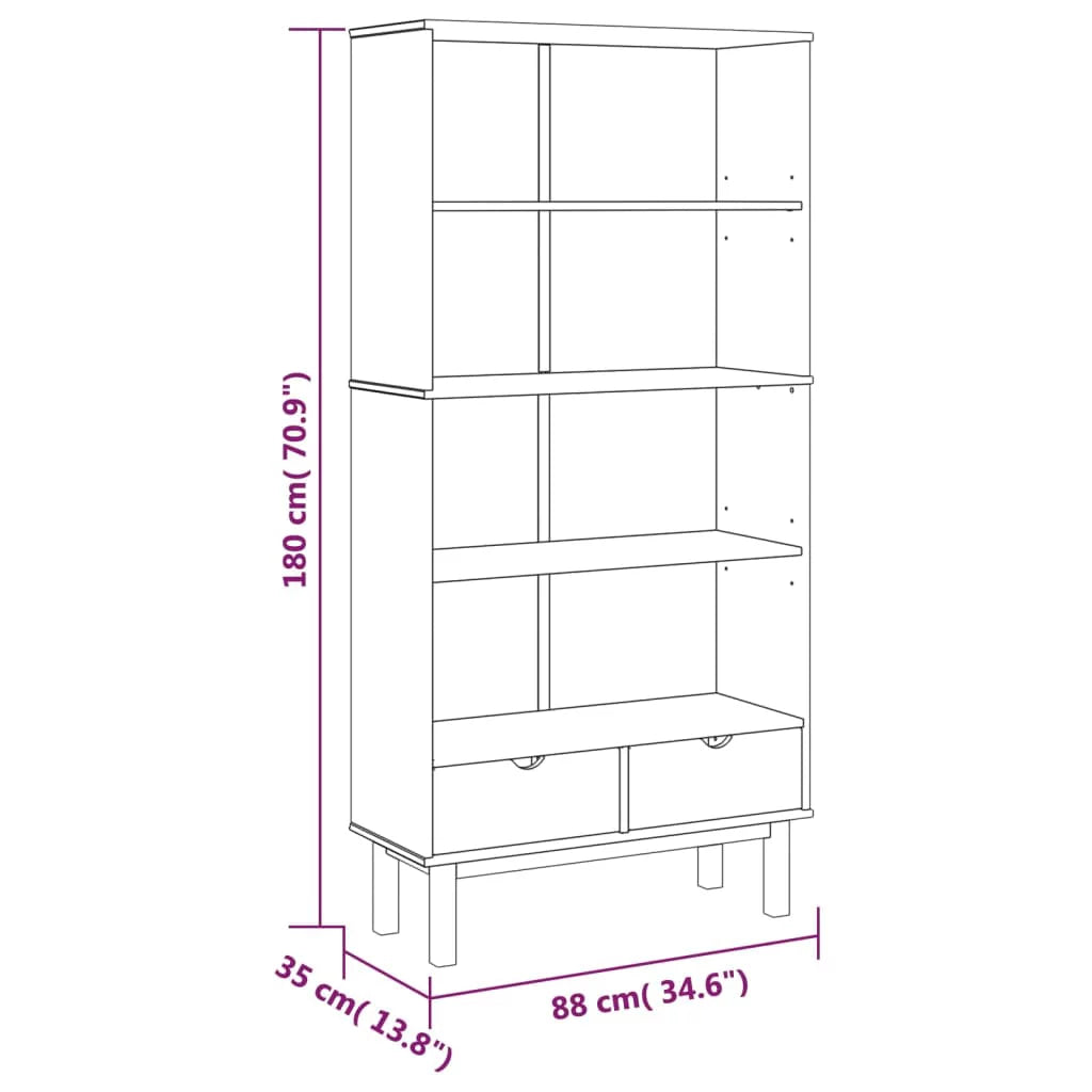 Brown and Gray Solid Wood Pine Bookcase with 2 Drawers R531345