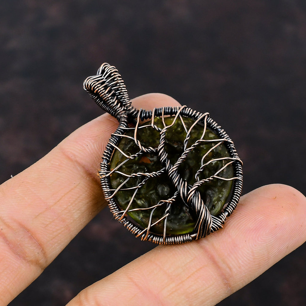Copper Wire Wrapped Moldavite Pendant A6923